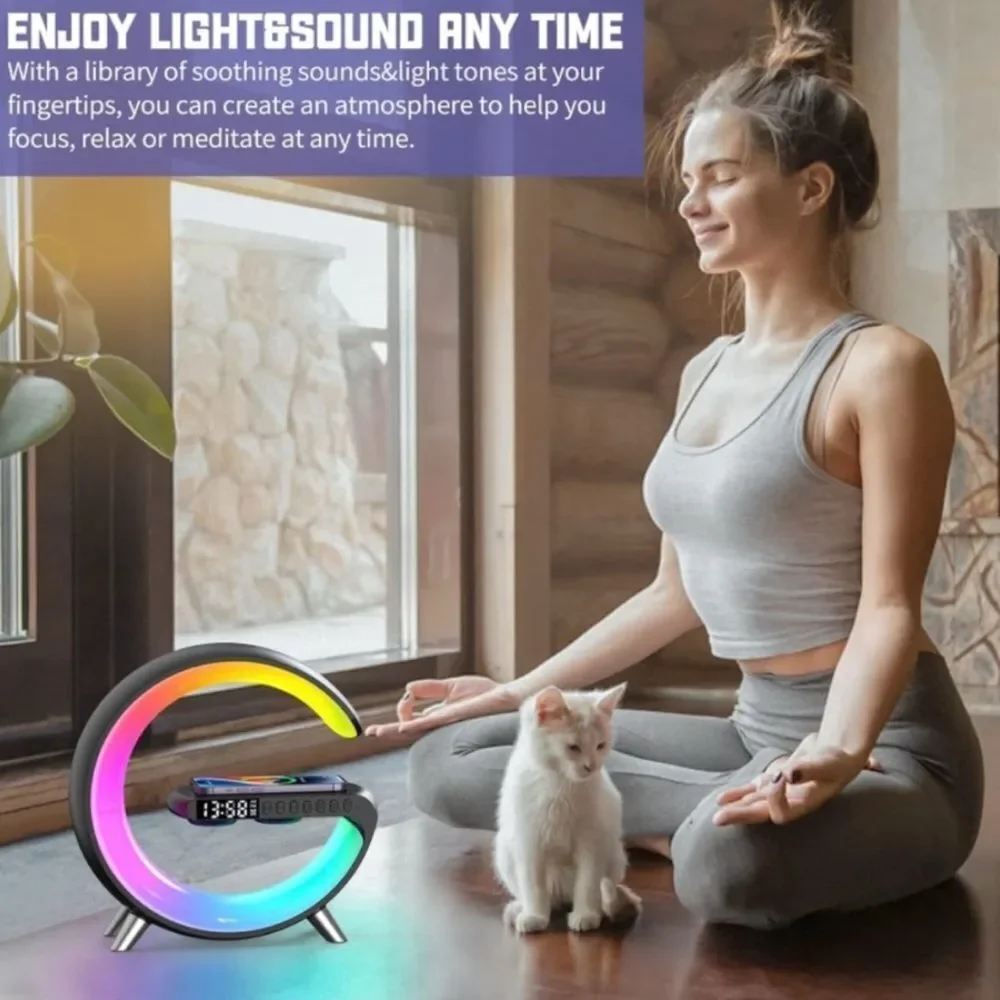 New 4 in 1 Wireless Charging Atmosphere Light & Bluetooth Alarm Speaker NIB